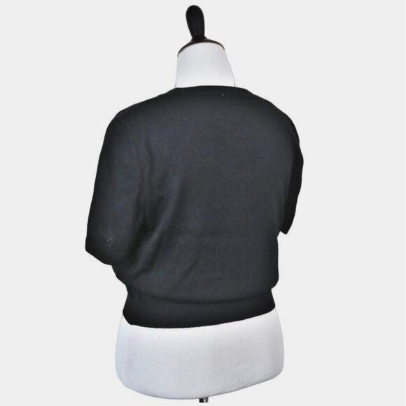 St John Basics Size M Cropped Knit Top Crew Neck Short Sleeve Black - Picture 3 of 10